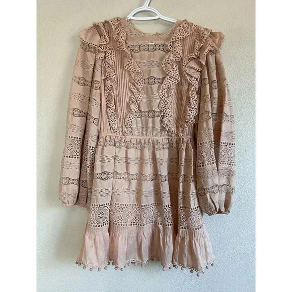 Ulla Johnson Dresses & Skirts - Ulla Johnson Jolie Ruffle Long Sleeve Mini Dress Womens Size 6 Eyelet Crochet